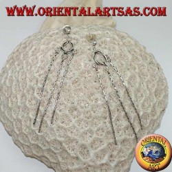 Silver lobe earrings with knot and three hanging knitted threads