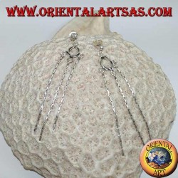 Silver lobe earrings with knot and three hanging knitted threads