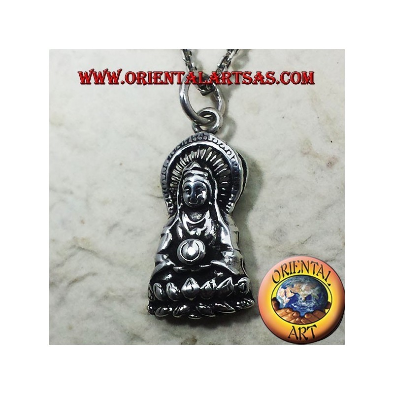 Ciondolo Buddha sul fior di loto in argento