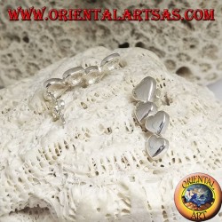 Silver earrings with a row of 4 smooth lobe hearts