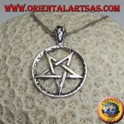 Silver pendant in the shape of an inverted pentacle in the circle with mixed engravings