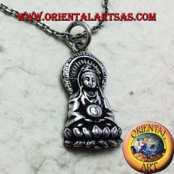 Pendentif bouddha sur fin lotus d'argent
