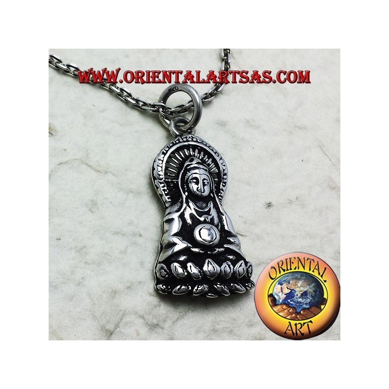 Pendentif bouddha sur fin lotus d'argent