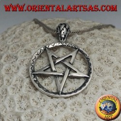 Silver pendant in the shape of an inverted pentacle in the circle with mixed engravings