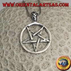 Silver pendant in the shape of an inverted pentacle in the circle with mixed engravings