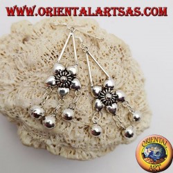 Silver earrings with 5-petal flower and three hanging bells