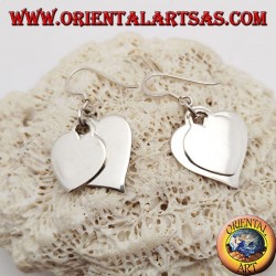 Silver earrings with two smooth overlapping hanging hearts