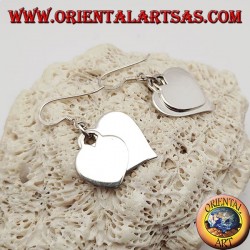 Pendientes de plata con dos corazones colgantes superpuestos lisos