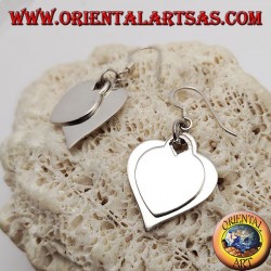 Silver earrings with two smooth overlapping hanging hearts