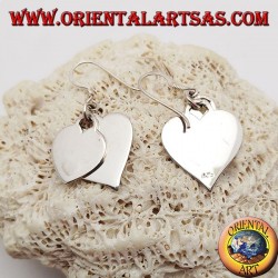 Pendientes de plata con dos corazones colgantes superpuestos lisos