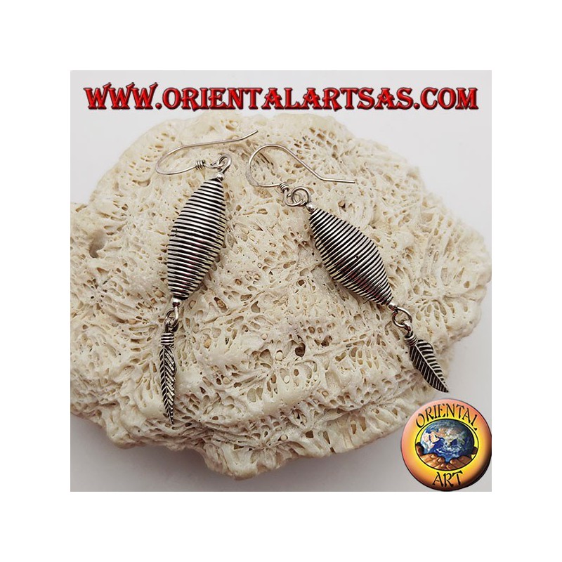 Boucles d'oreilles en fil d'argent double cône avec pendentif plume