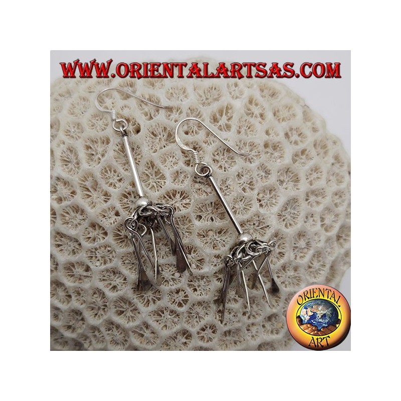 Boucles d'oreilles parapluie en argent avec plaques suspendues