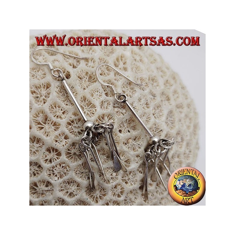 Silver umbrella earrings with hanging plates