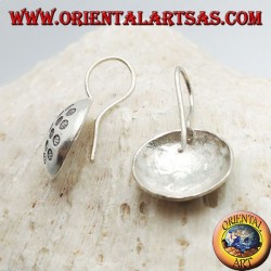 Silver earrings, rounded circle with bas-relief hammered discs