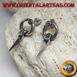 Silver earrings with lobe headband with lance tip pendant
