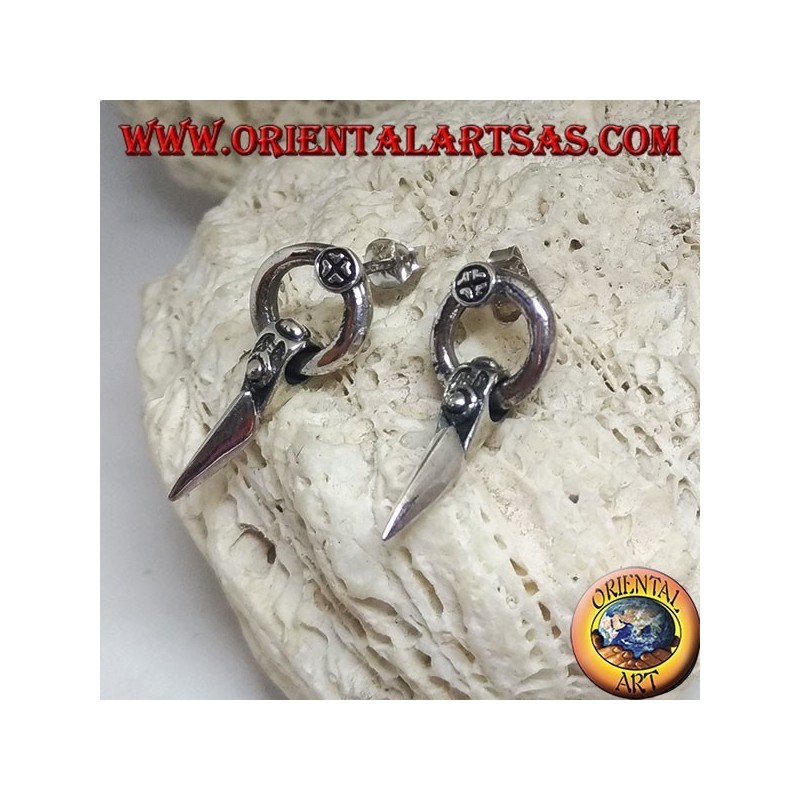 Silver earrings with lobe headband with lance tip pendant