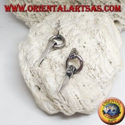 Silver earrings with lobe headband with lance tip pendant