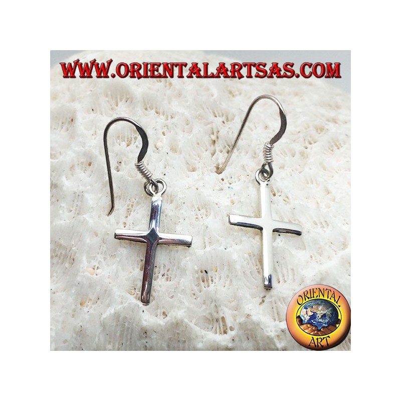 Pendientes de plata con simple colgante de cruz cristiana lisa