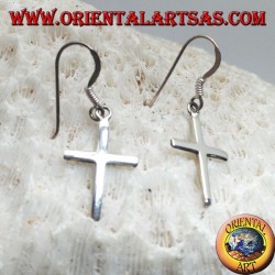 Boucles d'oreilles en argent avec pendentif simple croix chrétienne lisse