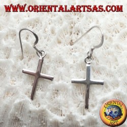 Boucles d'oreilles en argent avec pendentif simple croix chrétienne lisse