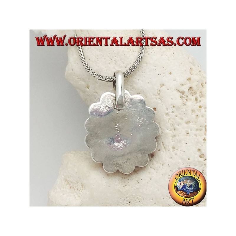 Pendentif grande fleur en argent avec turquoise ovale naturelle tibétaine et coraux ronds