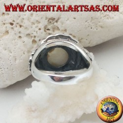 Silver ring with raised mother of pearl surrounded by marcasite