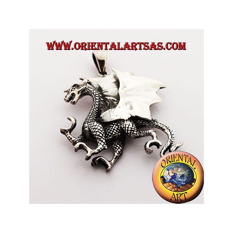 Pendant celtic dragon with wings dimensional silver