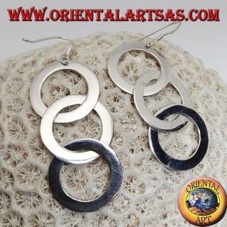 Silver earrings with three smooth and flat chained pendants
