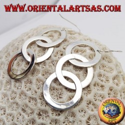 Boucles d'oreilles en argent avec trois pendentifs chaînés lisses et plats