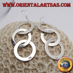 Silver earrings with three smooth and flat chained pendants