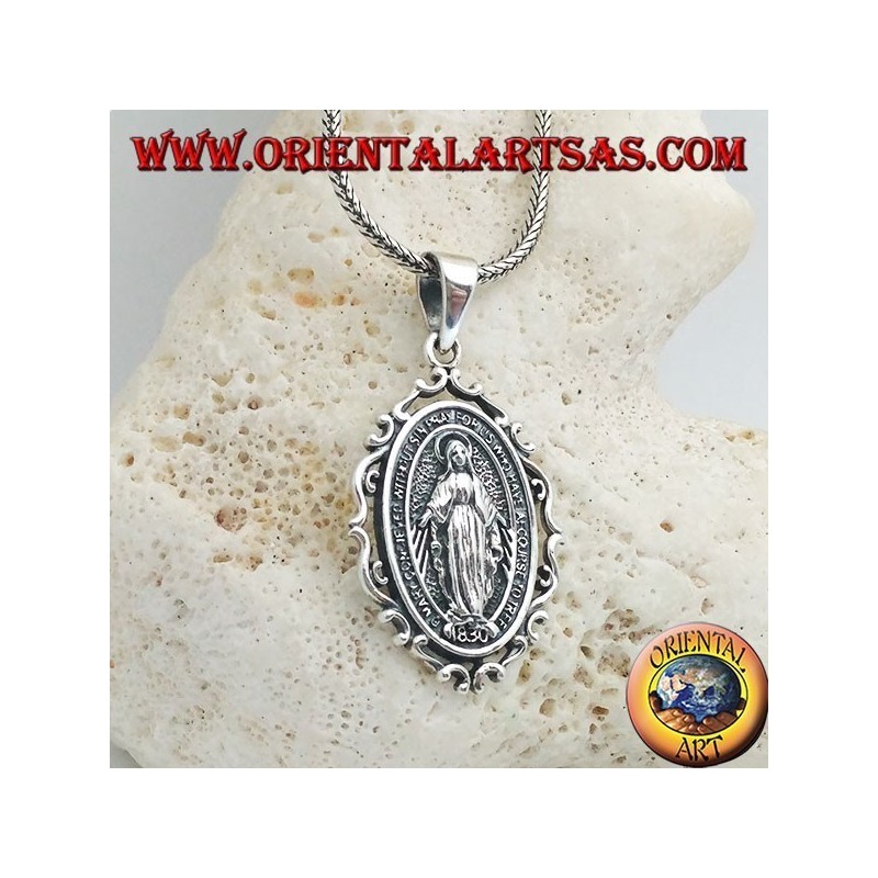 Pendentif en argent, médaille miraculeuse ou médaille de Notre-Dame de Grâce de Sainte Catherine Labouré