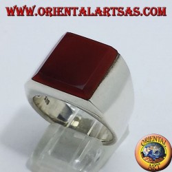Smooth silver ring with overlapping square carnelian