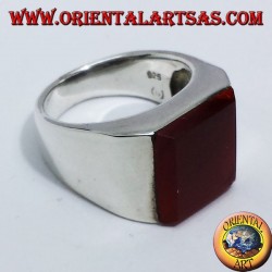 Smooth silver ring with overlapping square carnelian