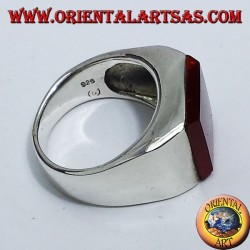 Smooth silver ring with overlapping square carnelian