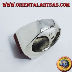 Smooth silver ring with overlapping square carnelian