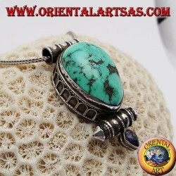 Colgante de caja de plata "Gao Kalachakra" con turquesa de lágrima tibetana antigua