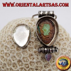 Colgante de caja de plata "Gao Kalachakra" con turquesa de lágrima tibetana antigua