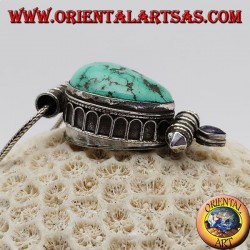 Colgante de caja de plata "Gao Kalachakra" con turquesa de lágrima tibetana antigua