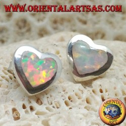Silberne Ohrringe mit weißem herzförmigem Opal und glattem Rahmen