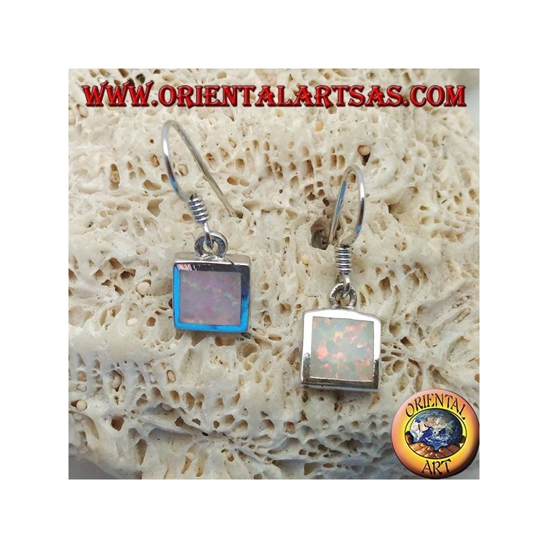 Silver earrings with square white opal and smooth frame
