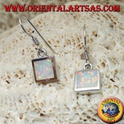 Silver earrings with square white opal and smooth frame