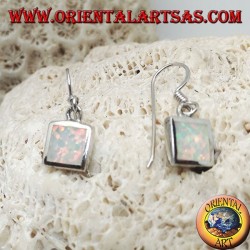 Silver earrings with square white opal and smooth frame