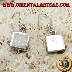 Silver earrings with square white opal and smooth frame
