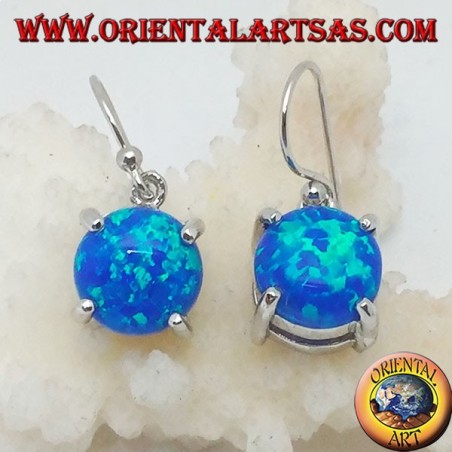 Boucles d'oreilles en argent avec ensemble opale de feu bleu rond