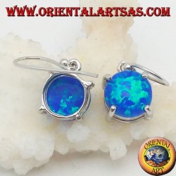 Boucles d'oreilles en argent avec ensemble opale de feu bleu rond