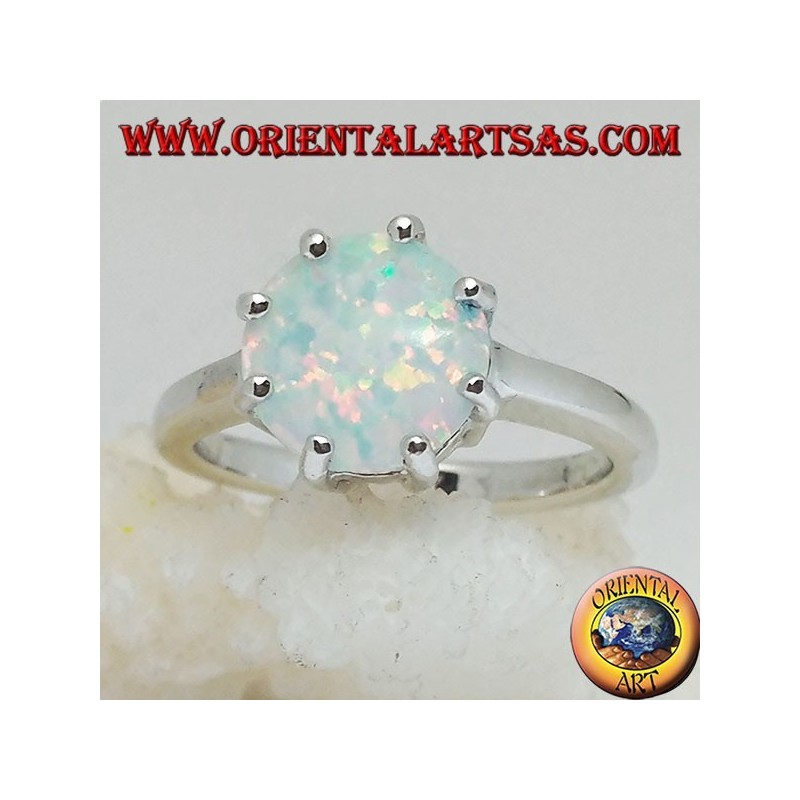 Silver ring with multiple setting white opal