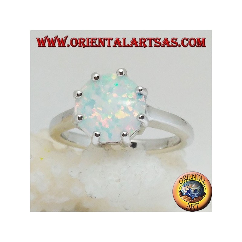 Bague en argent avec opale blanche à sertissage multiple