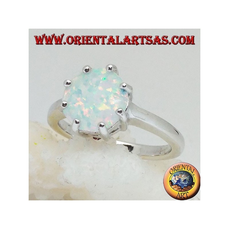 Silberring mit mehrfach einstellendem weißem Opal