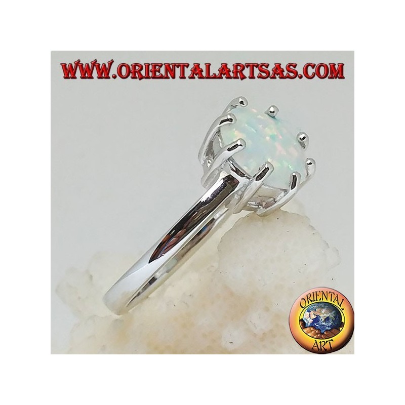 Silver ring with multiple setting white opal