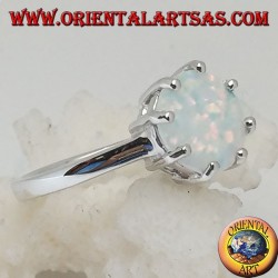 Silver ring with multiple setting white opal